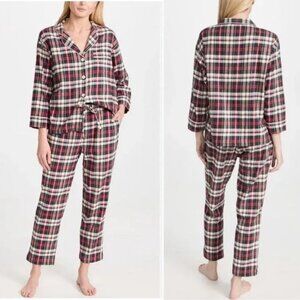 Sleepy Jones Marina Red Black Plaid Cotton Long Pajama Set - 35806